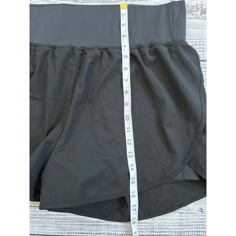 B‎ Fitness Womens XL Black High Waisted Running Zipper Pocket Built-in Shorts